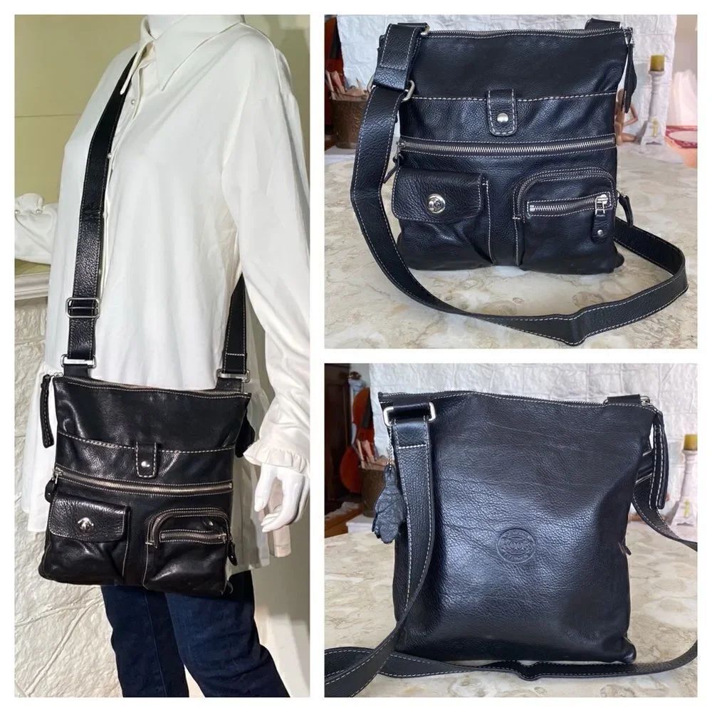 Roots Leather Venetian Tribe Large Cross Body Bag Black